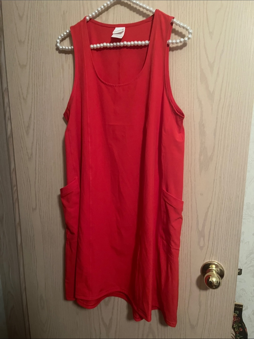 Lole Sleeveless Red Midi Shift Dress with Side Pockets